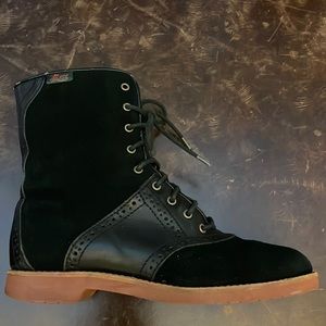 Bass Nikki Combat Boots Black and Teak Leather Suede Lace Up Boots 6.5